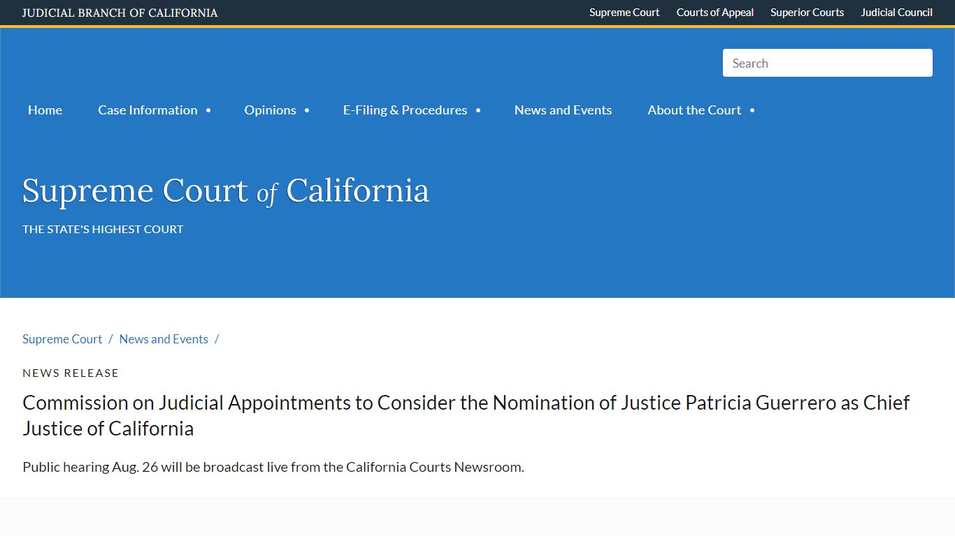 Commission on Judicial Appointments to Consider the Nomination of ...