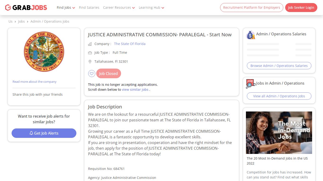 JUSTICE ADMINISTRATIVE COMMISSION- PARALEGAL - Start Now